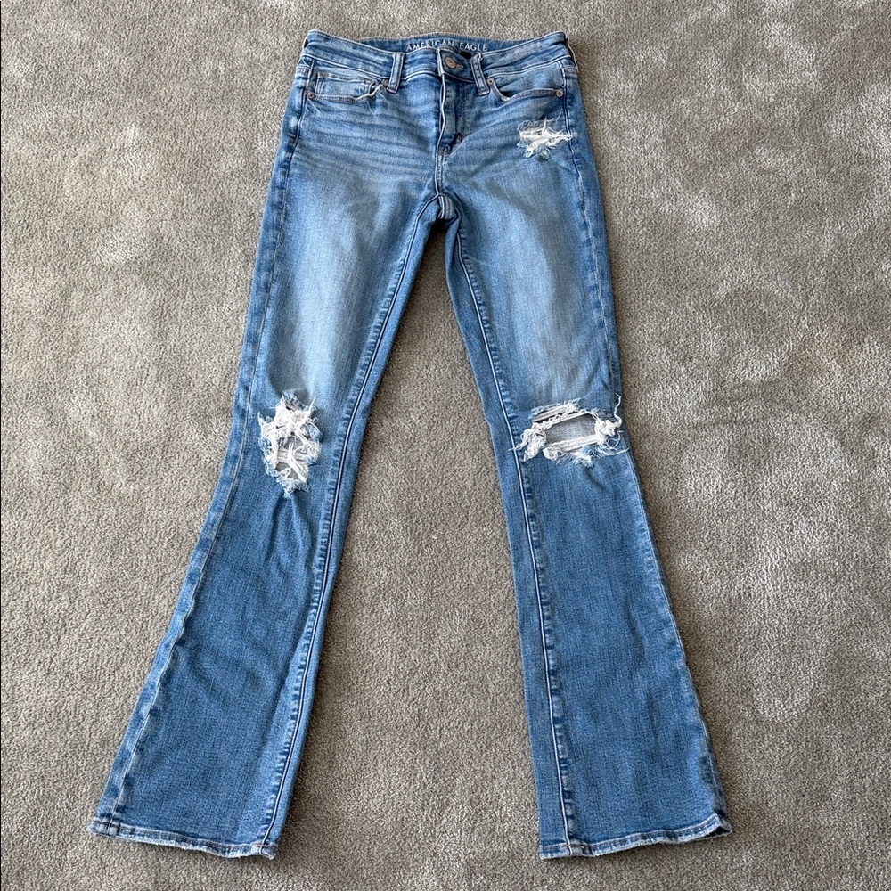 American Eagle Outfitters Light Blue Distressed Flare Jeans